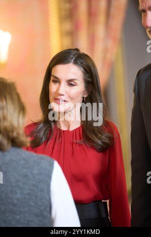 Madrid, Espagne. 18 décembre 2024. La reine Letizia d'Espagne assiste à la réunion du Conseil d'administration de la Fondation Princesse de Gérone au Palais Royal le 18 décembre 2024 à Madrid, Espagne. Crédit : album/Alamy Live News Banque D'Images