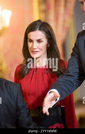 Madrid, Espagne. 18 décembre 2024. La reine Letizia d'Espagne assiste à la réunion du Conseil d'administration de la Fondation Princesse de Gérone au Palais Royal le 18 décembre 2024 à Madrid, Espagne. Crédit : album/Alamy Live News Banque D'Images