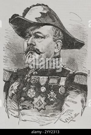 Jean Uhrich (Jean-Jacques Uhrich) (1802-1886) Général de division français. Gouverneur militaire de la ville de Strasbourg en 1870. Portrait. Gravure par Capuz. Historia de la Guerra de Francia y Prusia (histoire de la guerre entre la France et la Prusse). Volume I. publié à Barcelone, 1870. Banque D'Images