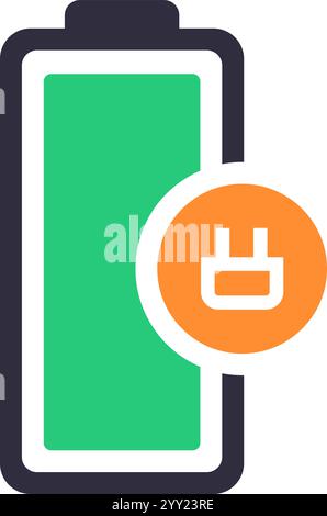 Icône de charge de batterie verte, avec symbole de fiche et indicateur d'état d'énergie, représentant une alimentation durable et un processus de charge efficace pour Illustration de Vecteur