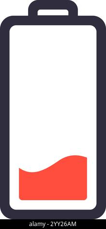 Illustration vectorielle minimaliste avec une icône de batterie faible avec un indicateur rouge frappant, représentant un niveau de puissance critique et mettant en évidence le Illustration de Vecteur