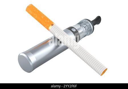 Vape Pen, e-cigarette et cigarette. Rendu 3D isolé sur fond blanc Banque D'Images