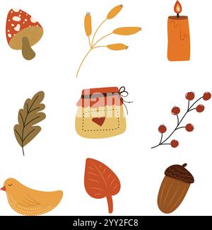 Ensemble d'éléments d'automne vintage mignons Illustration de Vecteur