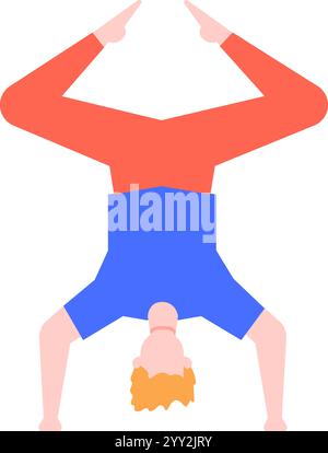 Jeune homme pratiquant le yoga effectuant une pose de tête en équilibre sur ses mains avec les jambes levées, favorisant la santé et le bien-être par le physique Illustration de Vecteur