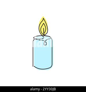 Icône de flamme de bougie. Simple bougie bleue. Motif flamme jaune. Illustration minimale vectorielle. Illustration de Vecteur