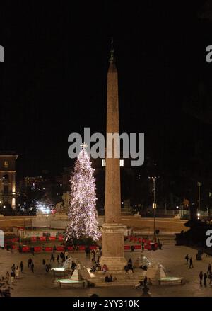 Rome, Italie. 17 décembre 2024. Un arbre de Noël est vu à Piazza del Popolo à Rome, Italie, Dec. 17, 2024. Crédit : Li Jing/Xinhua/Alamy Live News Banque D'Images