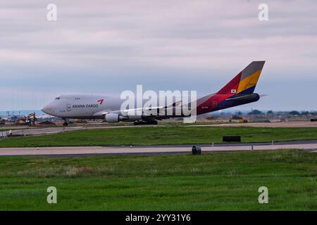 Dallas-ft. Worth Airport, 9-11-2020 Grapevine, TX, USA Asiana Cargo Boeing 747-400F HL7420 départ de 36R à Dallas Forth Worth International ai Banque D'Images