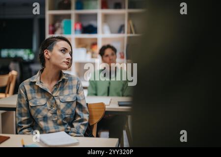 Les étudiants écoutent attentivement le professeur âgé en classe Banque D'Images