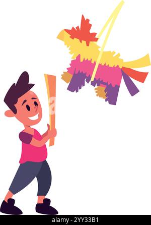 enfant frappant la fête d'anniversaire pinata Illustration de Vecteur