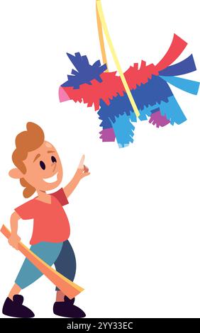 enfant frappant la fête de pinata Illustration de Vecteur