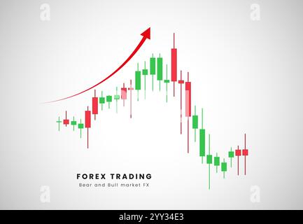 Bougies rouges et vertes bâton d'action de prix dans le graphique boursier, modèle de bougies Forex. diagramme de trading de devises vectorielles. vecteur graphique du marché des changes il Illustration de Vecteur