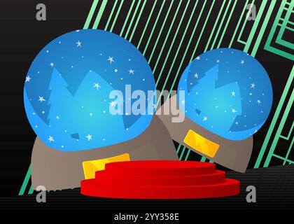 Maquette d'affichage de produit avec boule à neige. Piédestal de cylindre vectoriel podium. Présentez la vitrine pour la présentation. Formes géométriques minimales. Illustration de Vecteur
