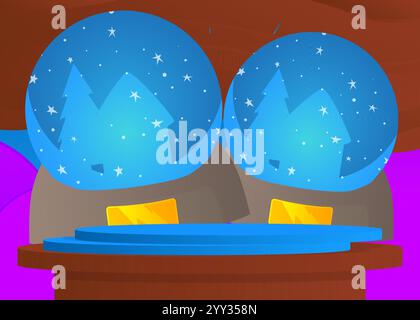 Maquette d'affichage de produit avec boule à neige. Piédestal de cylindre vectoriel podium. Présentez la vitrine pour la présentation. Formes géométriques minimales. Illustration de Vecteur