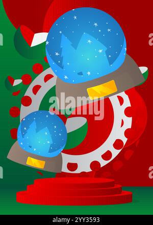 Maquette d'affichage de produit avec boule à neige. Piédestal de cylindre vectoriel podium. Présentez la vitrine pour la présentation. Formes géométriques minimales. Illustration de Vecteur