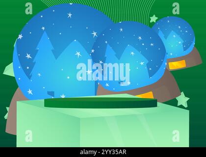 Maquette d'affichage de produit avec boule à neige. Piédestal de cylindre vectoriel podium. Présentez la vitrine pour la présentation. Formes géométriques minimales. Illustration de Vecteur