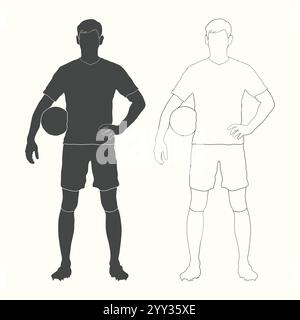 Silhouette de dessin de ligne de joueur de football, vecteur de dessin de ligne de joueur de football, art de ligne de joueur de football, art de ligne de joueur de football, vecteurs de joueur de football. Illustration de Vecteur