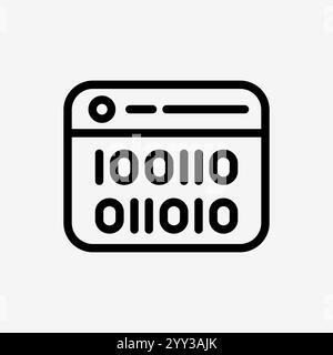 Panneau de fenêtre Web ligne d'icône avec code binaire. Technologie et concept de système, style Outline. Illustration de Vecteur