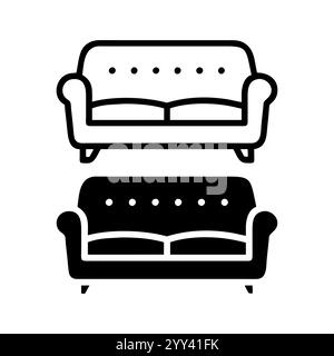 Illustration vectorielle simple d'un canapé classique à deux places, illustration vectorielle d'icône de canapé. signe et symbole de canapé. icône de meuble. Illustration de Vecteur