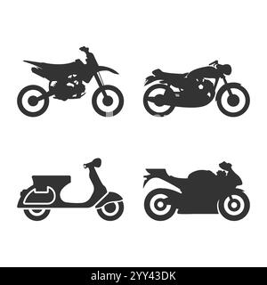 Icônes de type de moto et d'objets de modèle définies. Illustration de Vecteur