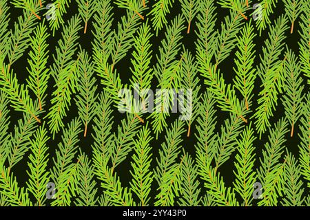 Modèle de branches de sapin, branches vertes de conifères, fond de vacances de Noël, toile de fond, support, sur fond sombre. Illustration vectorielle Illustration de Vecteur