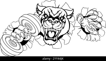 Panther Jaguar Leopard mascotte de gymnastique de levage de poids Illustration de Vecteur