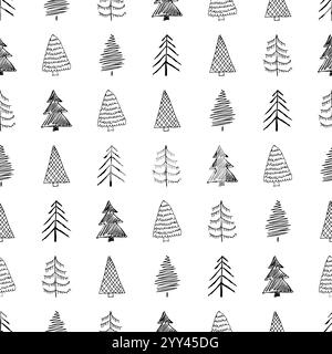 Modèle sans couture avec arbres de Noël dessinés à la main. Sapins esquissés. Éléments de gribouillage pour les vacances d'hiver. Illustration vectorielle Illustration de Vecteur