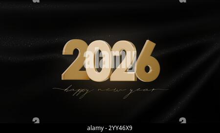 Bonne année 2026. Conception festive vectorielle 3D avec numéro d'or sur un fond de tissu noir. Design de luxe pour Noël et nouvel an. Vacances ce Illustration de Vecteur
