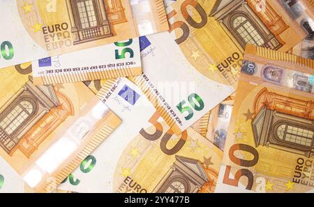 Gros plan de cinquante billets d'argent en arrière-plan Banque D'Images