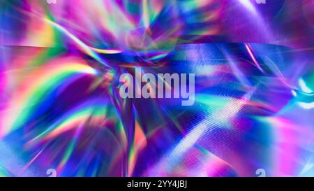 Une composition abstraite avec des réfractions lumineuses au néon 3D vives avec des textures dynamiques et des effets visuels colorés. Banque D'Images