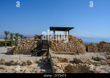 Site archéologique de Qumran sur la rive de la mer morte, en Cisjordanie, Israël Qumran était habité par une secte juive de la fin du second Temple pério Banque D'Images