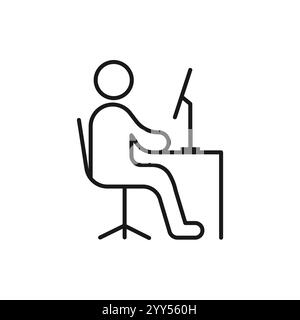 Télétravail. Line Symbol Worker Man at the Desk Designer-Freelancer. Icône dans le style de contour dans définir les icônes de Coworking et de Workplace ou Workspace. Illustration de Vecteur