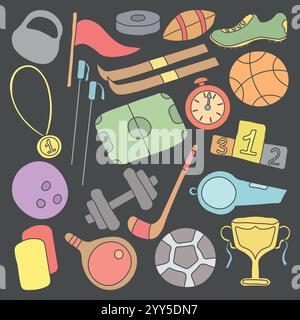 Icônes sportives vectorielles. Illustration sportive dessinée à la main Illustration de Vecteur