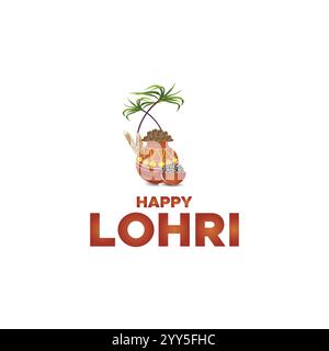 Festival indien punjabi de fond de feu de célébration lohri avec tambour décoré et feu de joie avec des éléments de festival. conception d'illustration vectorielle. Illustration de Vecteur