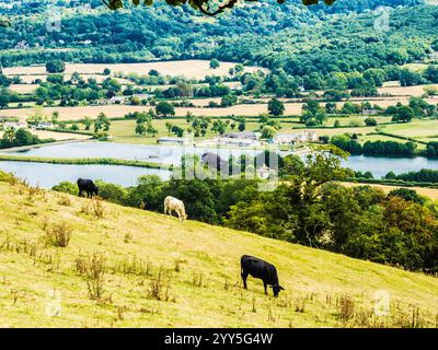 La vue sur Great Witcombe et Witcombe Water près de Birdlip, Gloucestershire. Banque D'Images