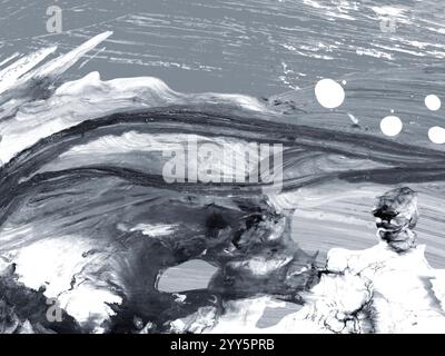 Noir et blanc abstrait grunge noir trait de pinceau sombre, fond peint à la main créatif, peinture acrylique. Moderne Banque D'Images
