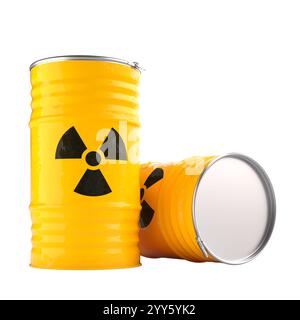 barils jaunes symbole radioactif déchets nucléaires isolé fond transparent 3d Banque D'Images