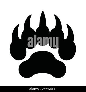 Griffe d'ours Paw Imprimer icône dessinée à la main Noir Blanc lignes épaisses SVG Illustration de Vecteur