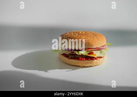 Grand hamburger smash dans la belle lumière du soleil Banque D'Images