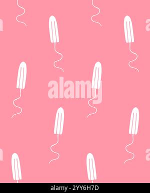 Modèle sans couture de vecteur de tampon menstruel d'esquisse de doodle dessiné à la main blanc isolé sur fond rose Illustration de Vecteur