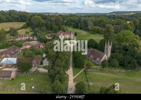 Vue aérienne de la bibliothèque de Chawton House, Chawton, Hampshire, Royaume-Uni. (Chawton était l'ancienne maison de Jane Austen. Banque D'Images