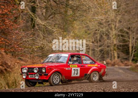 Octobre 2024 - Red Ford Escort Mk2 Rally car sur le rallye automobile Wyedean dans la forêt de Dean Banque D'Images