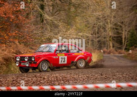 Octobre 2024 - Red Ford Escort Mk2 Rally car sur le rallye automobile Wyedean dans la forêt de Dean Banque D'Images