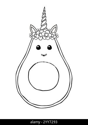 Vecteur dessiné à la main doodle sketch avocat avec corne de licorne isolé sur fond blanc Illustration de Vecteur