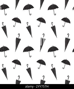 Vecteur modèle sans couture de parapluie noir différent dessiné à la main doodle esquisse isolé sur fond blanc Illustration de Vecteur