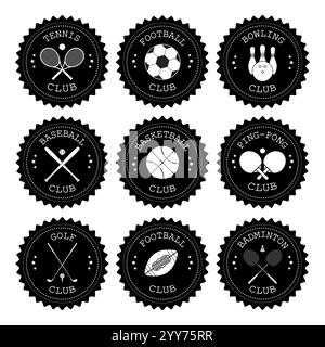 Vector Set bundle de logo rond rétro plat de sport différent isolé sur fond blanc Illustration de Vecteur