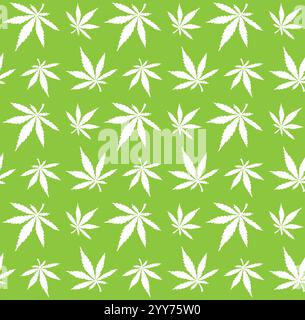 Vecteur modèle sans couture de chanvre de marijuana dessiné à la main blanche laisse silhouette isolée sur fond vert Illustration de Vecteur