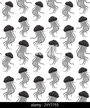 Modèle sans couture de vecteur de méduse noire Illustration de Vecteur