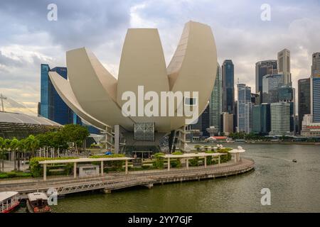 Le musée des sciences de l'art de Singapour et la ligne d'horizon du quartier central des affaires (CBD), Singapour Banque D'Images