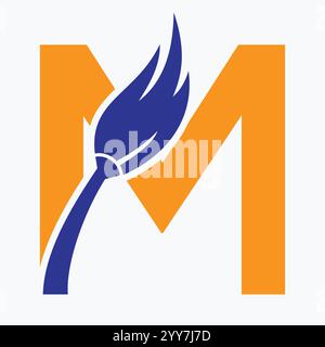 Lettre initiale M House Cleaning logo concept avec Clean Brush Symbol modèle vectoriel Illustration de Vecteur