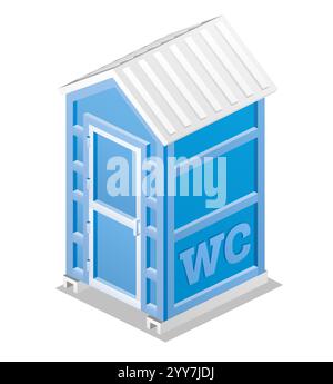 Toilette chimique portative. Cabine de toilettes sèches isométriques. Illustration vectorielle. Objet isolé sur blanc. Toilettes bleu WC cabine de toilettes. Illustration de Vecteur